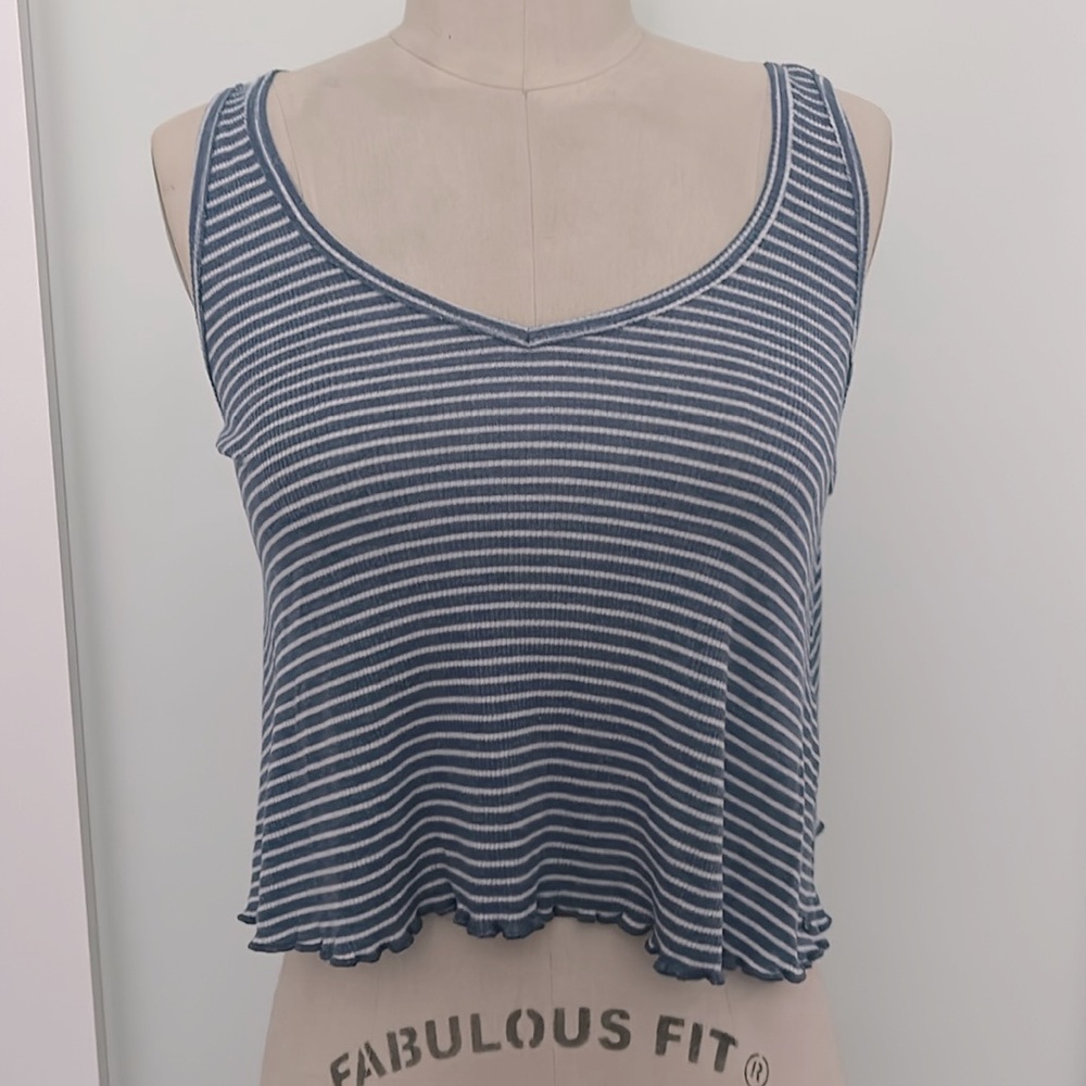 Hollister blue white striped ribbed crop tank XS.